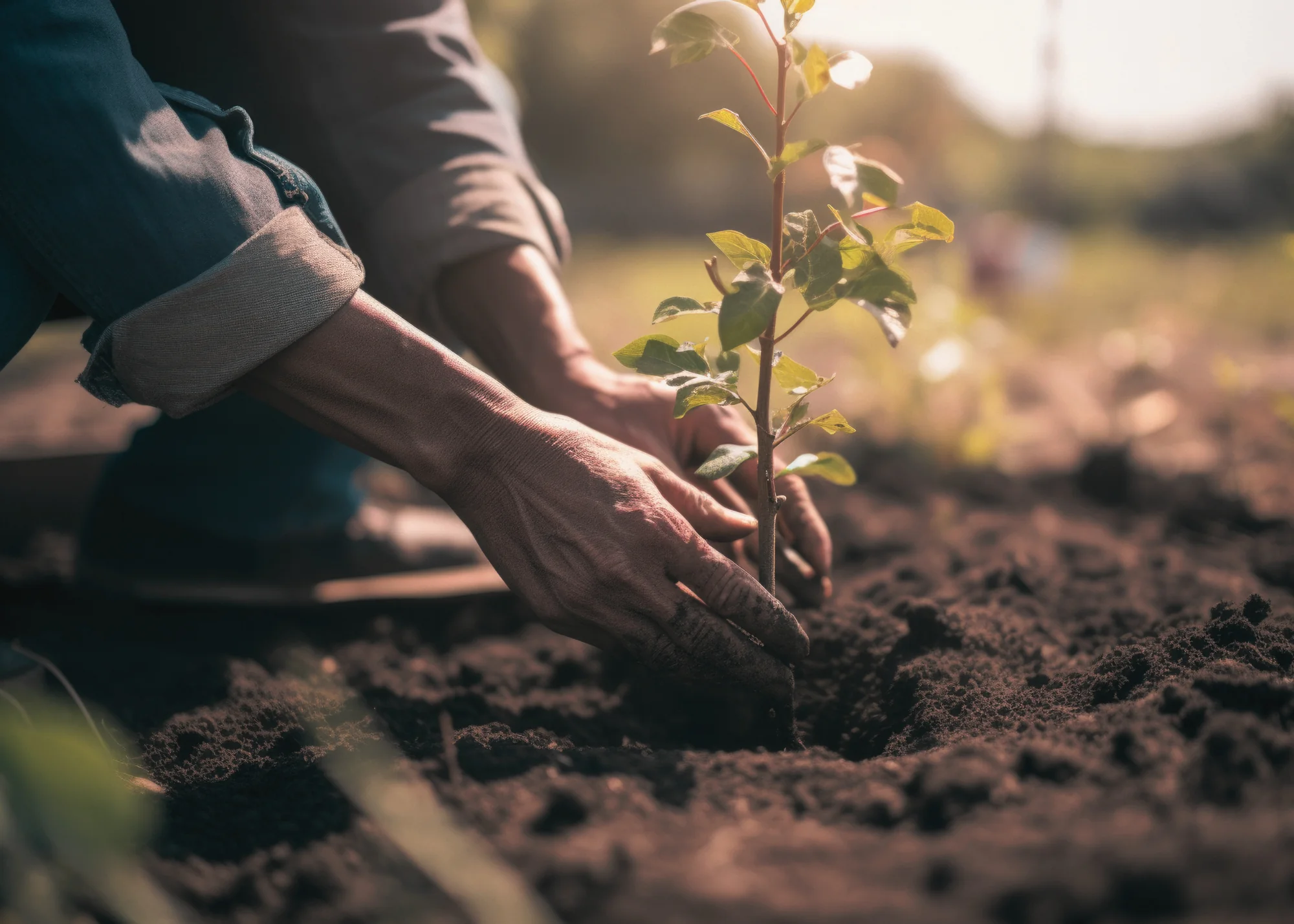 A close up of a person planting a tree to demonstrate WolfStrata's charitable support for the environment.